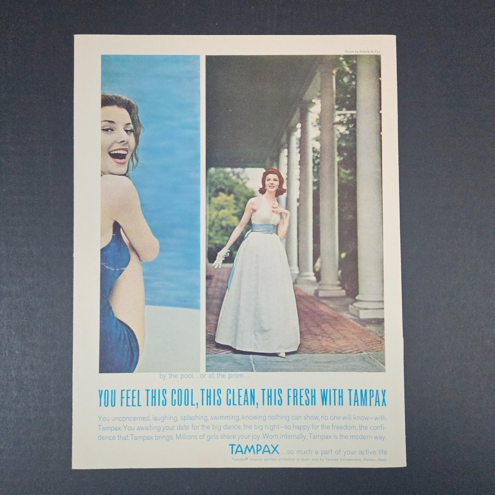 1961 Tampax Internal Sanitary Protection Tampons Vintage Print Ad Palmer MA Lady